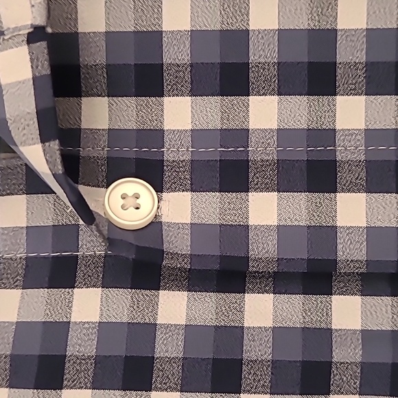 MIZZEN +‎ MAIN Leeward White Blue Grey Plaid Small Trim Mens Long Sleeve Shirt - Picture 3 of 5